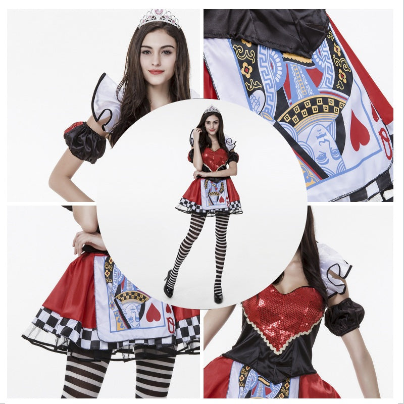 Adult Women Poker Queen of Hearts Costume For Halloween/Stage Performance/Party
