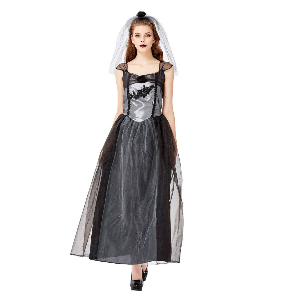 Adult Women's Black Ghost Bride Halloween Cosplay Costume Dress