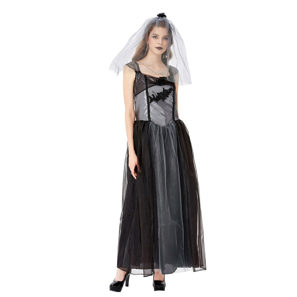 Adult Women's Black Ghost Bride Halloween Cosplay Costume Dress