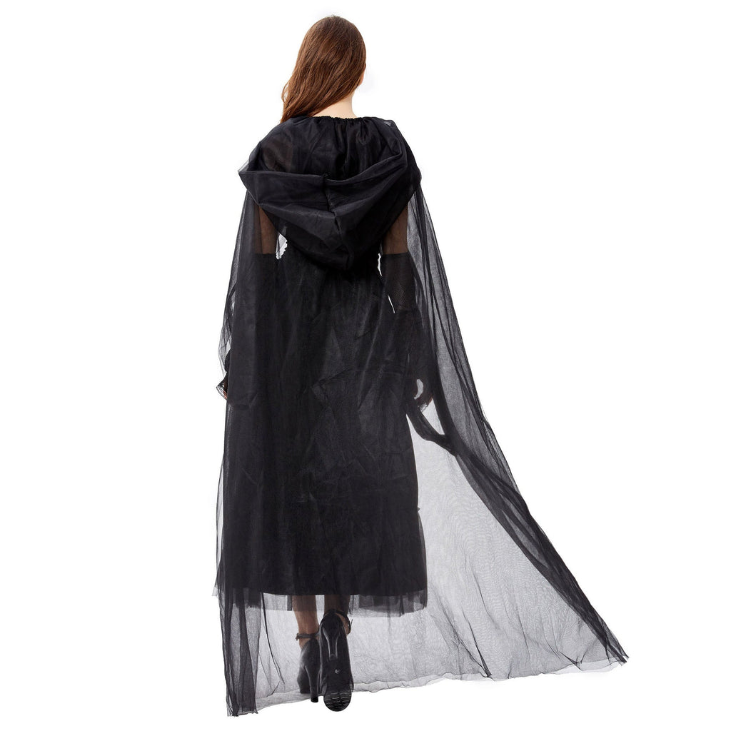 Adult Women's Black Vampire Witch Ghost Bride Halloween Cosplay Costume Dress