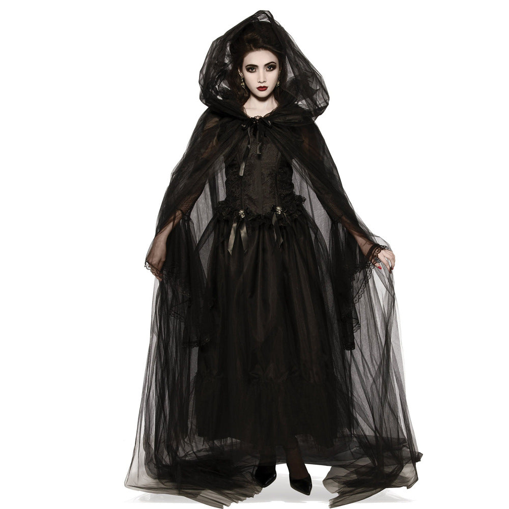 Adult Women's Black Vampire Witch Ghost Bride Halloween Cosplay Costume Dress