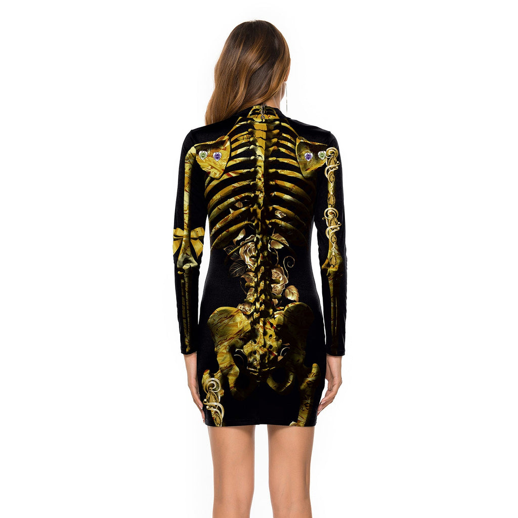 Adults Women Skeleton Short Dress Halloween Cosplay Costume