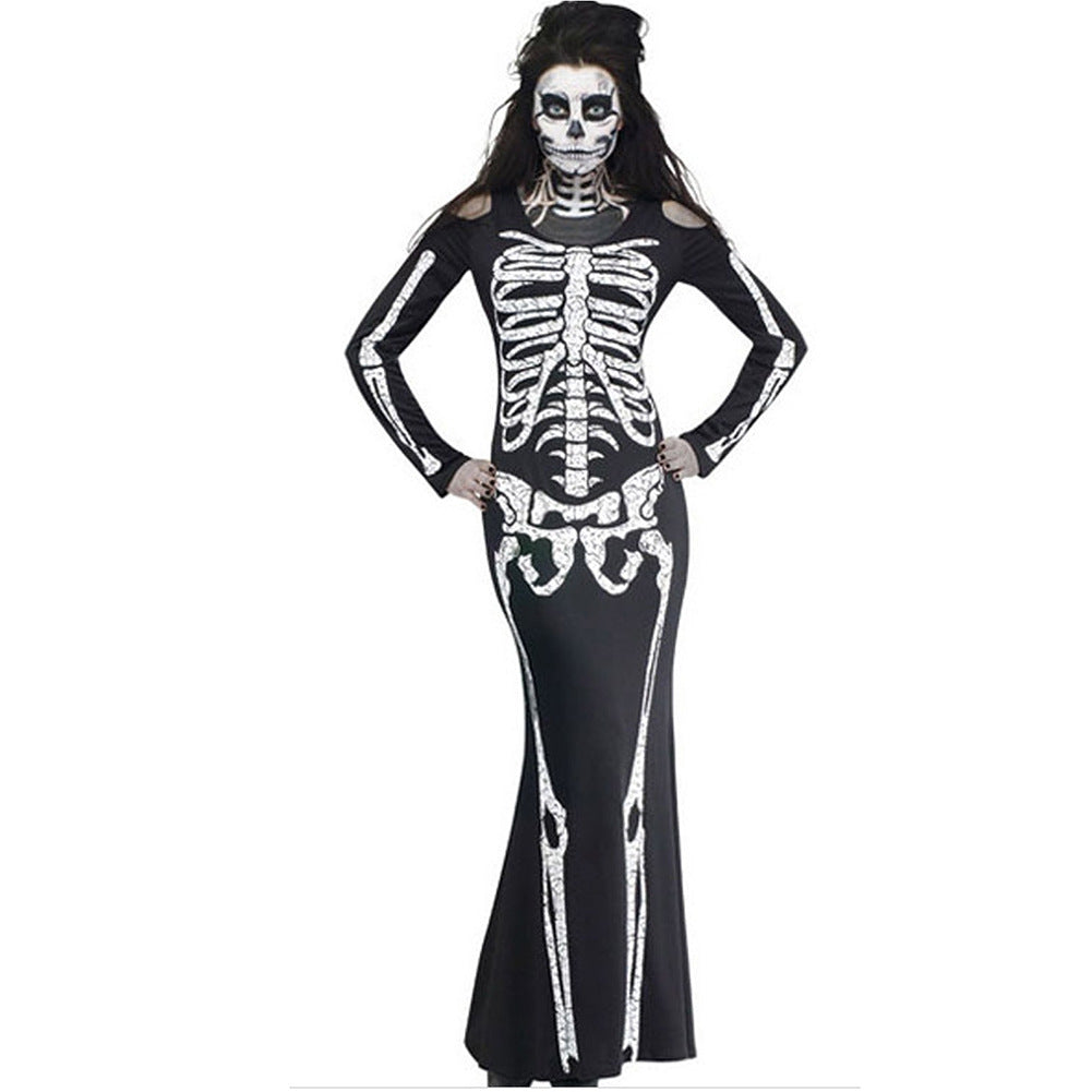Adults Women Skeleton Halloween Cosplay Costume Long Dress