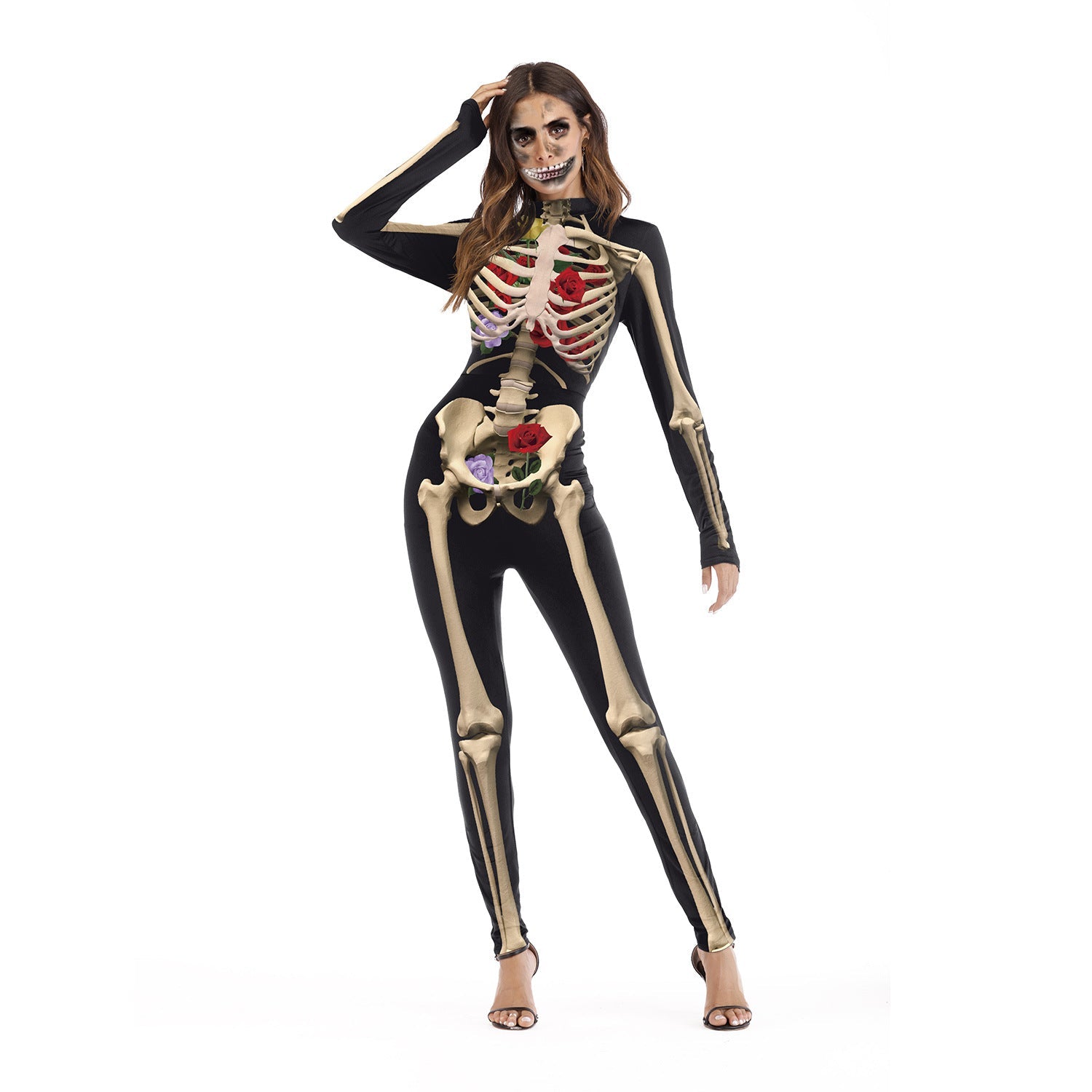 Adults Women Skeleton Jumpsuit  Halloween Cosplay Costume