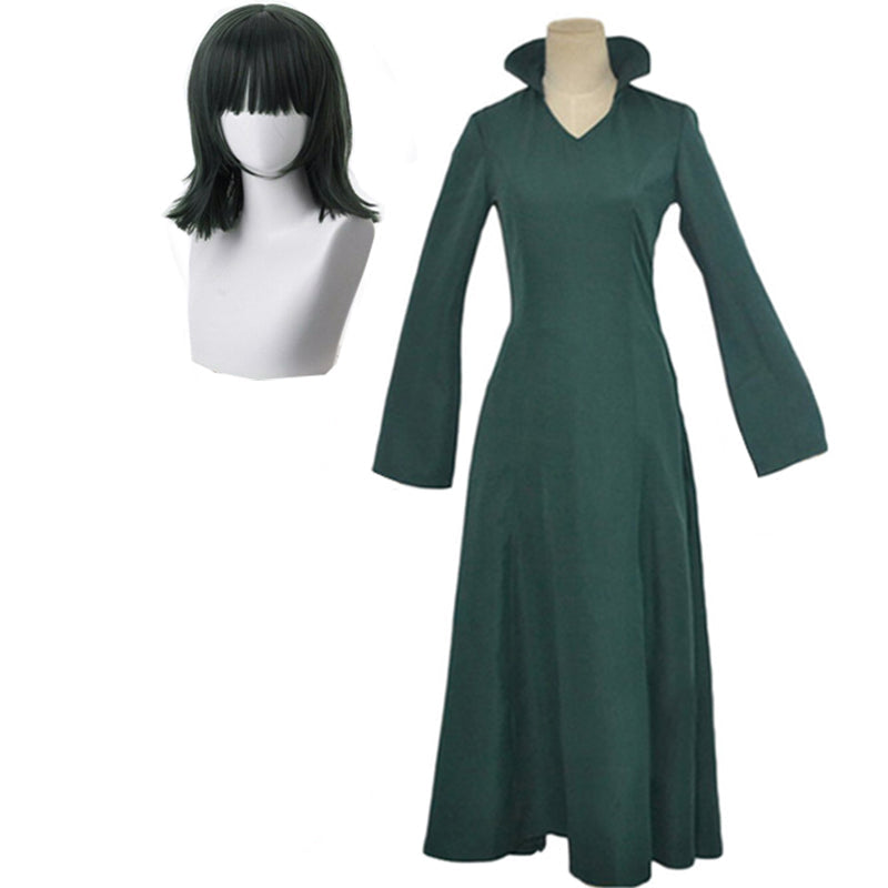 Fubuki Blizzard of Hell Green Dress Costume+Wigs Whole Set Halloween Cosplay Outfit