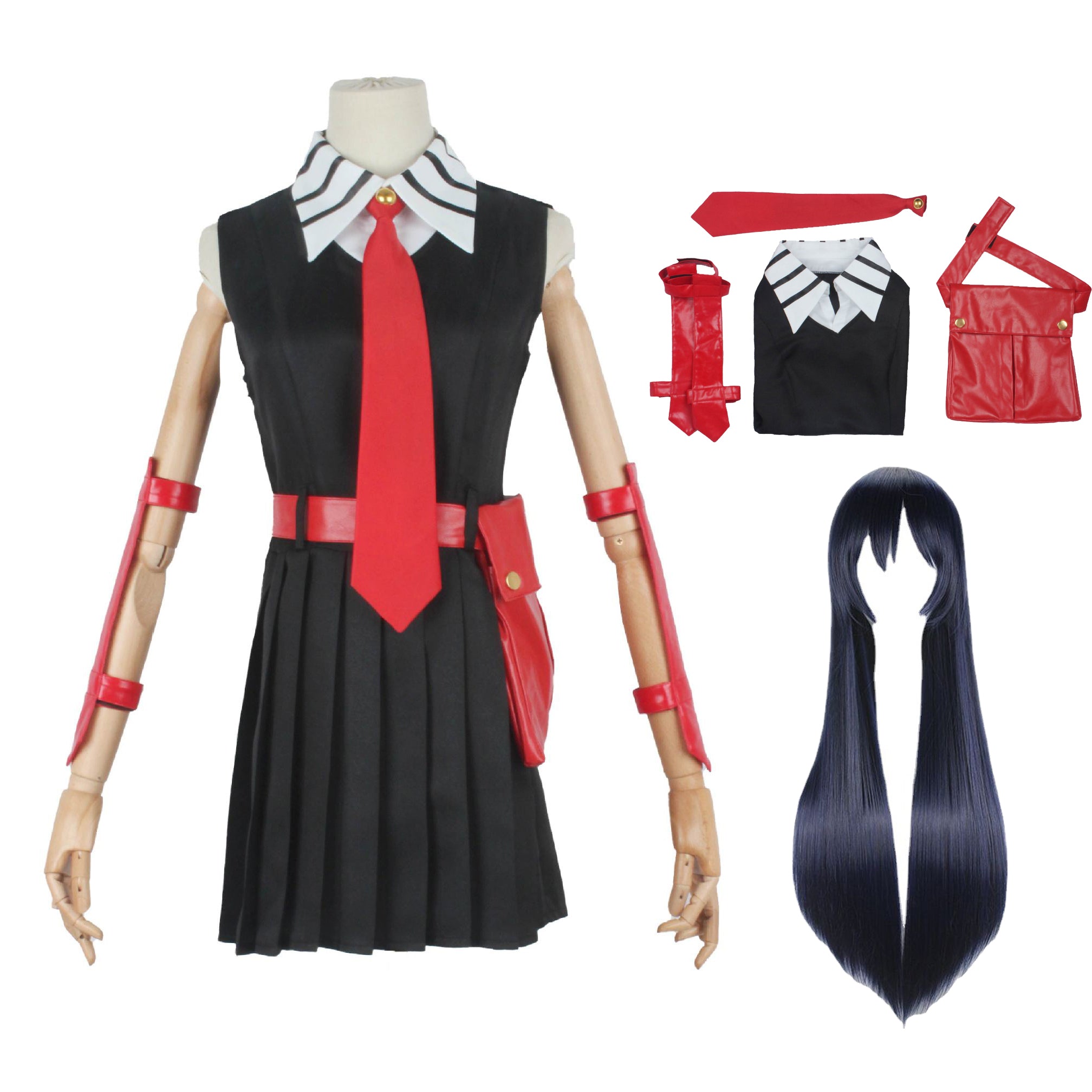 Anime Akame ga Kill! Akame Cosplay Costume With Wigs Full Set Halloween Costume