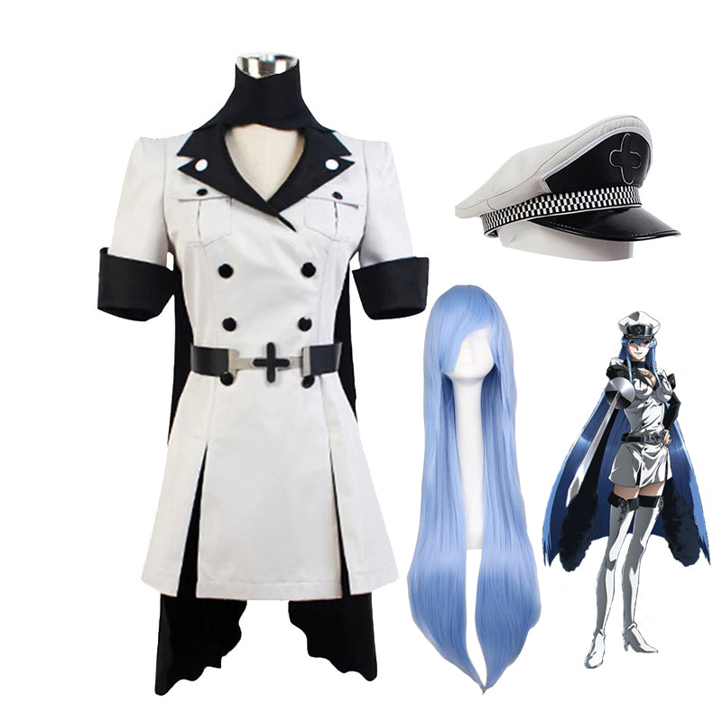 Anime Akame ga Kill! General Esdeath Uniform Costume+Wigs + Hat Whole Set Halloween Cosplay Costume