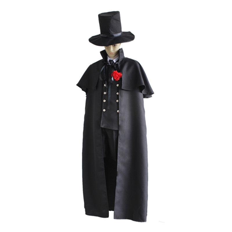 Anime Kuroshitsuji Black Butler Earl Ciel Phantomhive Funeral Suit Costume With Cloak and Hat