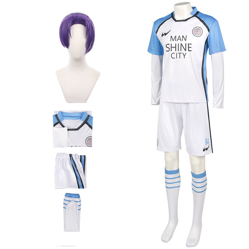 Anime Blue Lock Manshine City Reo Mikage White Jersey Uniform NO.14 Cosplay Outfit