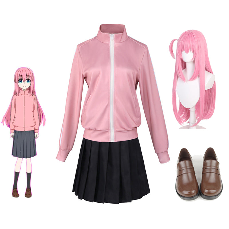 Anime Bocchi the Rock! Hitori Gotoh Cosplay Full Set Costume With Wigs and Shoes Halloween Costume