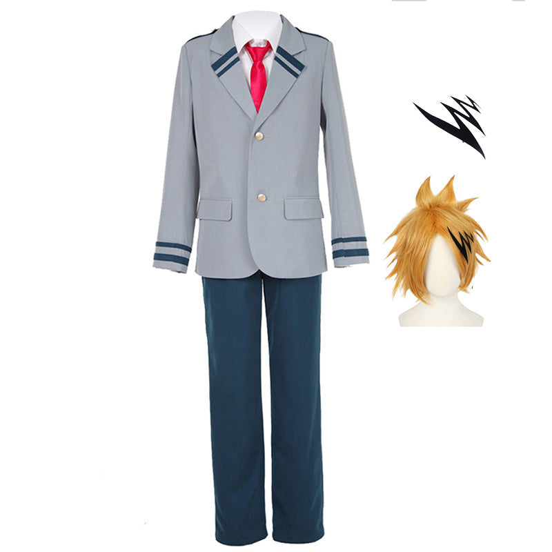 Denki Kaminari School Uniform Costume With Wigs Halloween Cosplay Costume Outfit Set