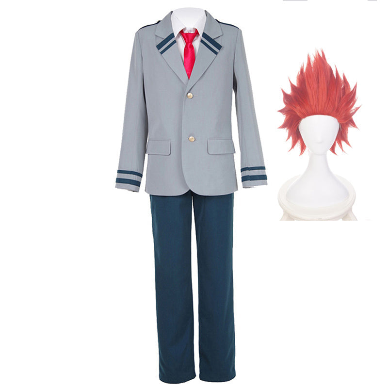 Eijiro Kirishima School Uniform Outfit Costumes with Wigs Halloween Cosplay Outfit Set