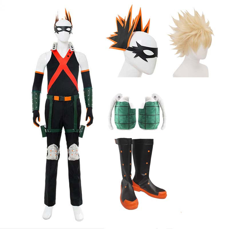 Katsuki Bakugo Hero Costume With Wigs and Shoes Whole Set Kacchan Fighting Costume Outfit Set