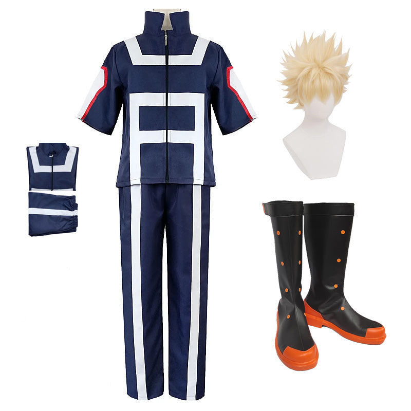 Katsuki Bakugo Training Suit Costume+Wigs+Boots Kacchan  Full Set Halloween Costume