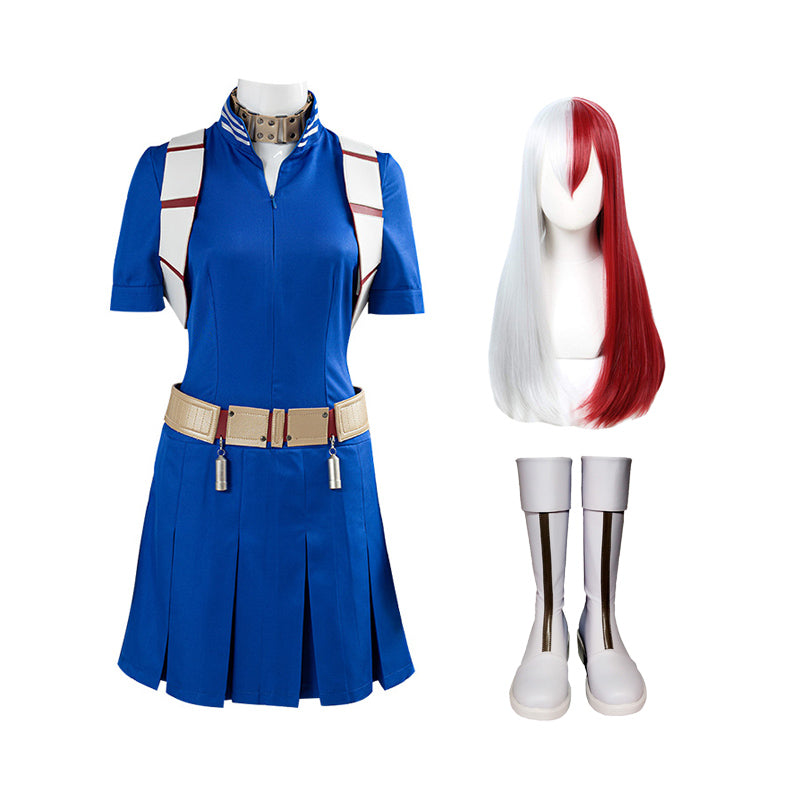 Shoto Todoroki Hero Costume Female Version +Wigs+Boots Whole Set Halloween Cosplay Outfit