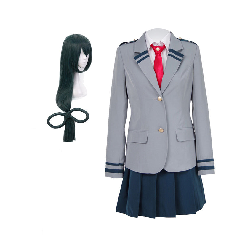Tsuyu Asui School Uniform Cosplay Costumes With Wigs Set