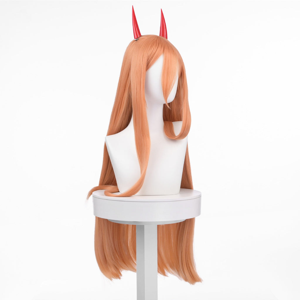 Blood Fiend Power Costume Wigs Cosplay Long Orange Wigs With Horns Hairpins