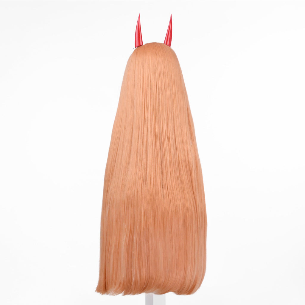 Blood Fiend Power Costume Wigs Cosplay Long Orange Wigs With Horns Hairpins