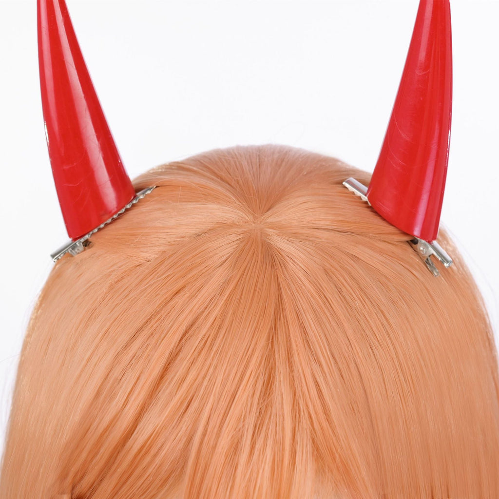 Blood Fiend Power Costume Wigs Cosplay Long Orange Wigs With Horns Hairpins