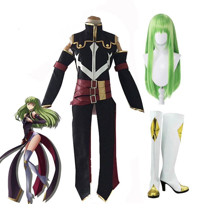 Anime Code Geass Lelouch of the Rebellion C.C.Black Knights Cosplay Costume Full Set With Wigs and Boots Halloween Cosplay Outfit Set