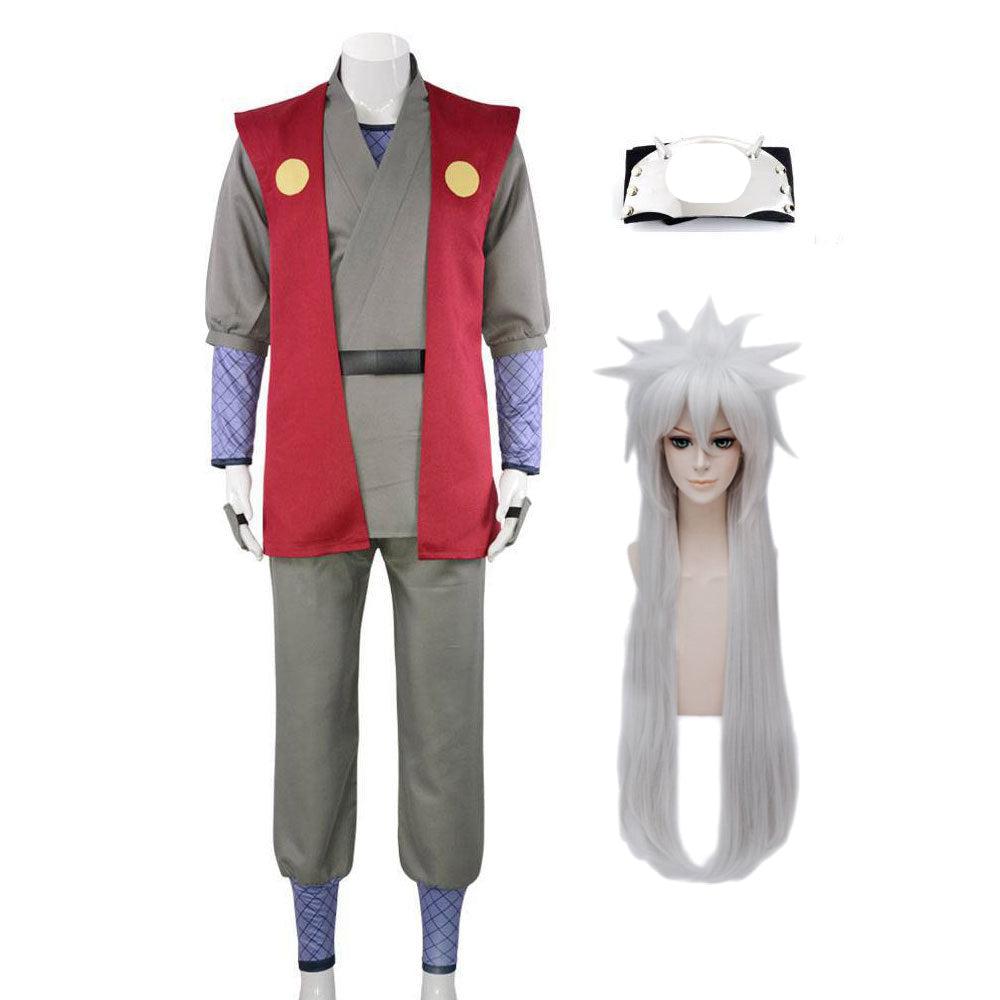 Anime Costume Sannin Toad Sage Jiraiya Cosplay Kimono Suit+Wigs Full Set Halloween Carnival Outfit