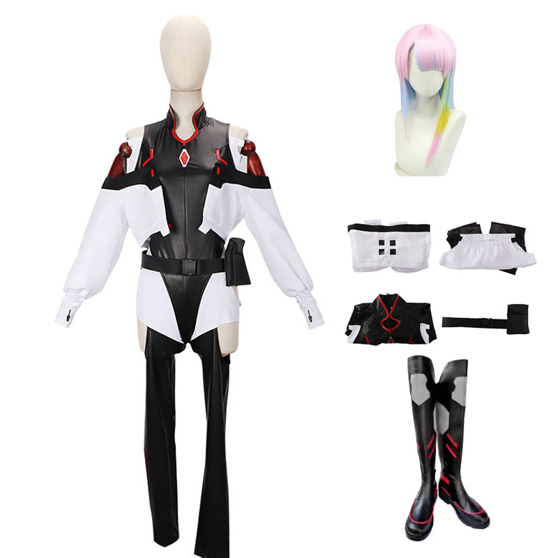 Anime Cyberpunk: Edgerunners Lucyna Kushinada Lucy Whole Set Costume+Wigs+Boots