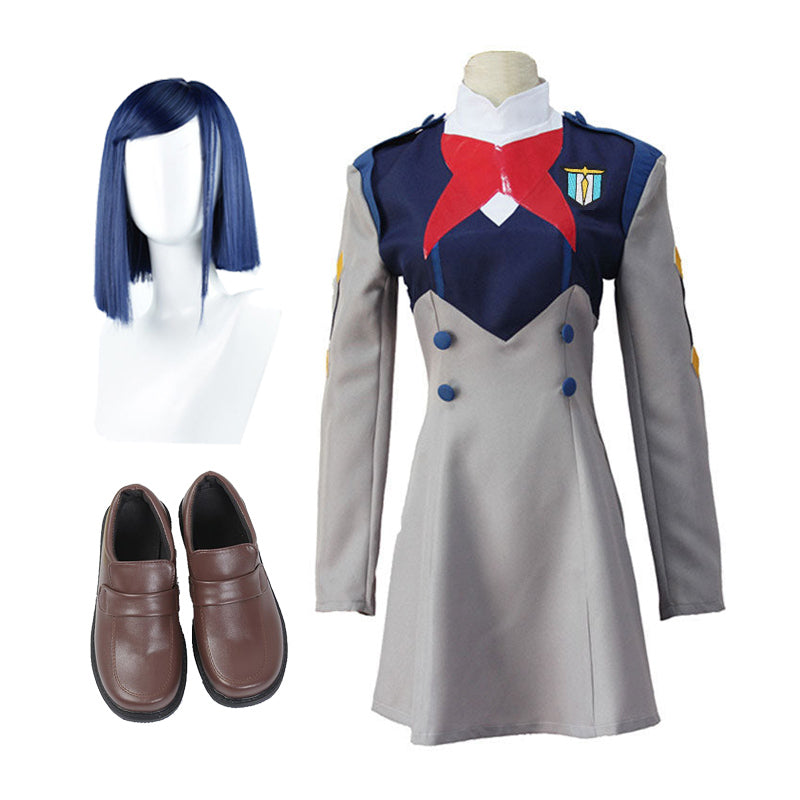 Anime Darling in the Franxx 015 Ichigo Full Set Uniform Costume With Wigs and Shoes Halloween Carnival Cosplay Outfit Set