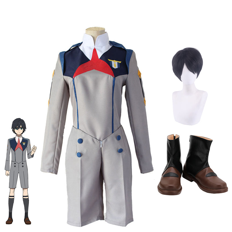 Anime Darling in the Franxx 016 Hiro Full Set Uniform Costume With Wigs and Boots Halloween Carnival Costume Set