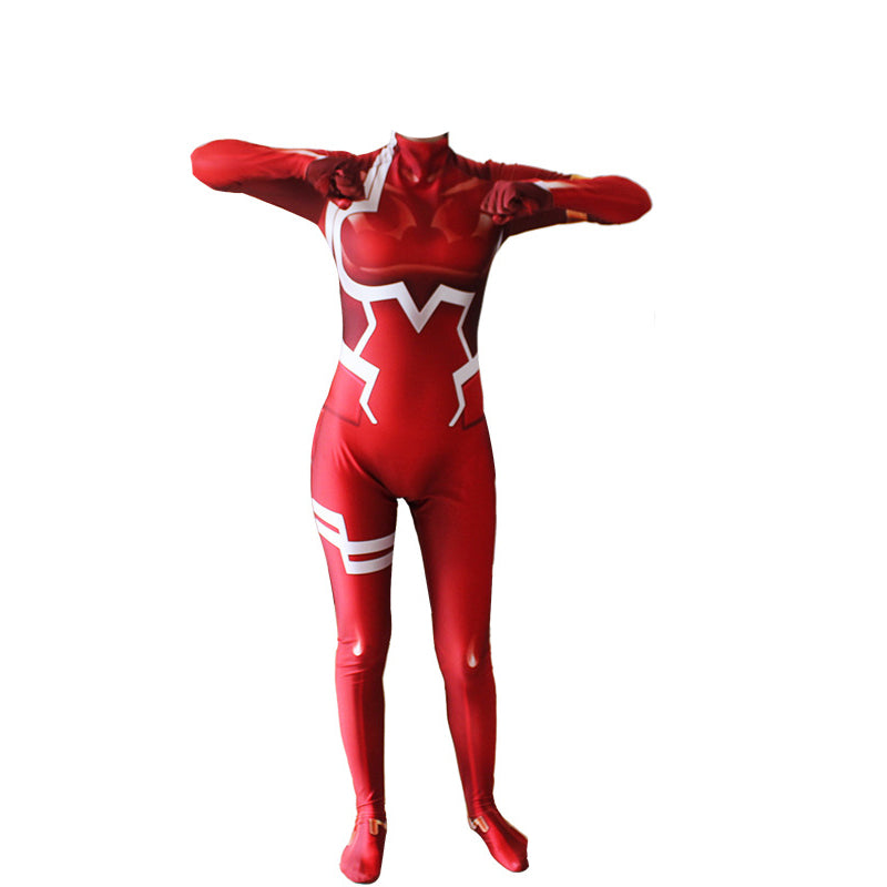 Anime Darling in the Franxx Zero Two 002 Red Jumpsuit Costume With Wigs and Headband Full Set Halloween Costume Zentai