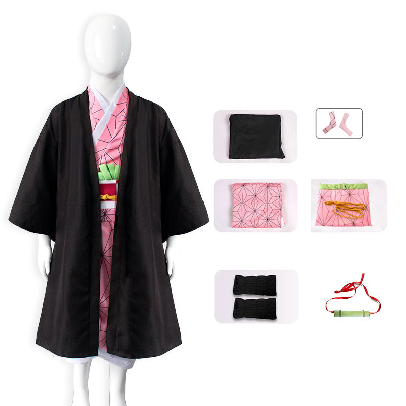 Kids Anime Demon Slayer Kamado Nezuko Cosplay Costume Halloween Costume Full Set