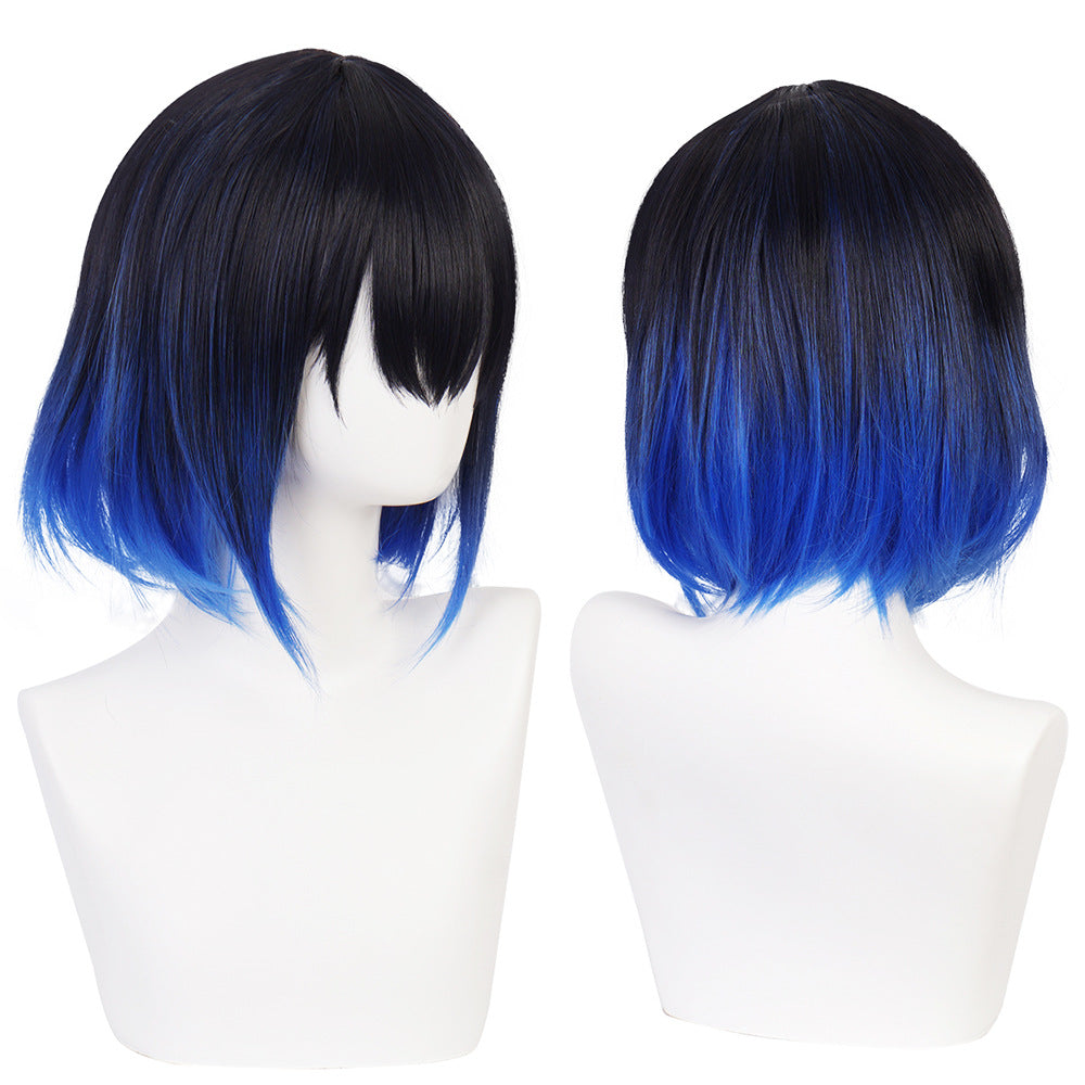 Anime Inosuke Hashibira Cosplay Wigs Blue Short Wig