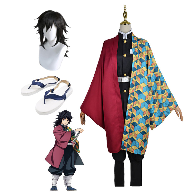 Anime Giyu Tomioka Full Set Costume With Wigs and Cosplay Shoes Halloween Costume Set Deluxe Version