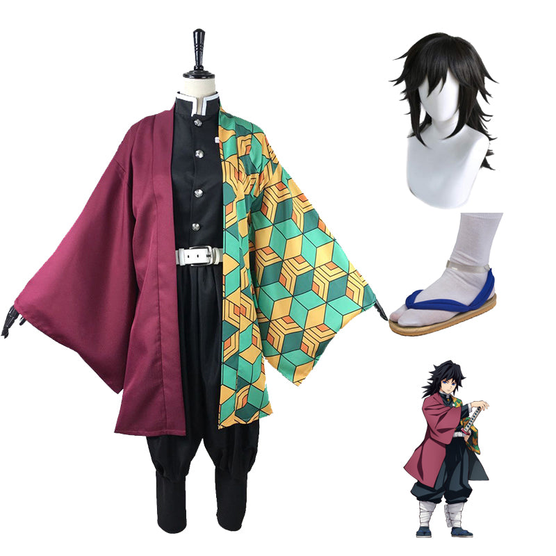 Anime Giyu Tomioka Costume+Wigs+Shoes Whole Set Halloween Carnival Cosplay Costume Outfit Set