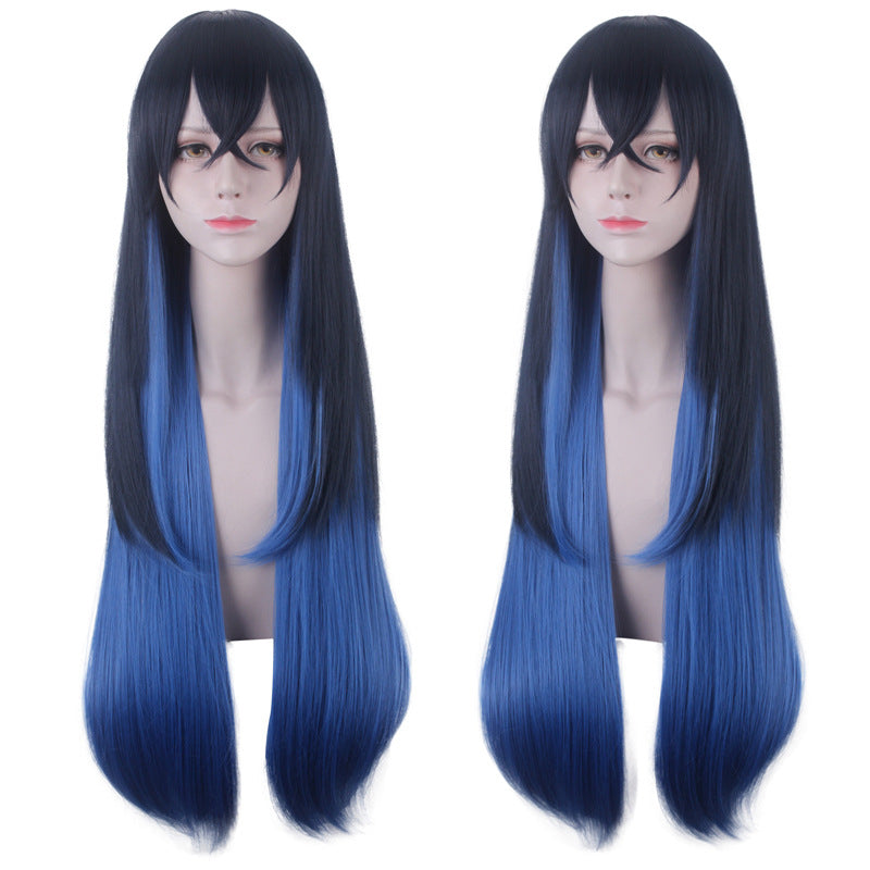 Anime Inosuke Hashibira Female Costume Wigs Blue Long Wigs