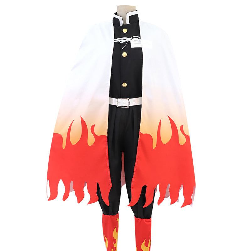 Anime Kyojuro Rengoku Whole Set Costume Uniform With Wigs and Shoes Halloween Carnival Costume