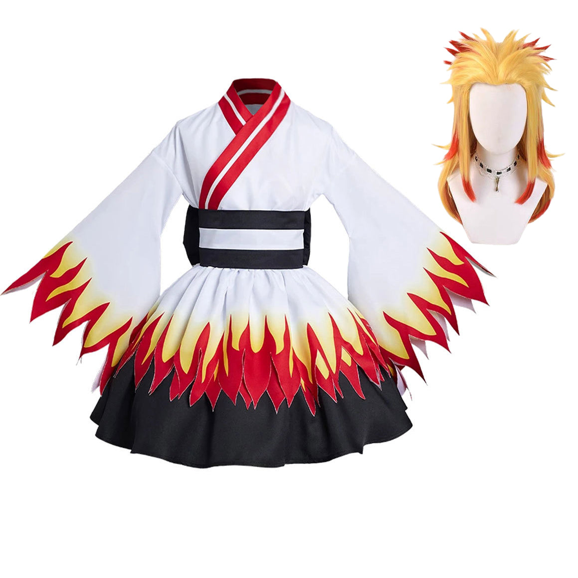 Anime Kyojuro Rengoku Female Costume Dress Uniform With Wigs Cosplay Costume Set