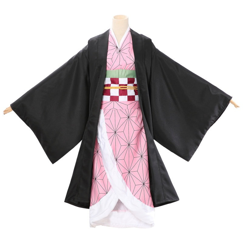 Anime Nezuko Kamado Cosplay Costume Kimono Dress With Cloak Set