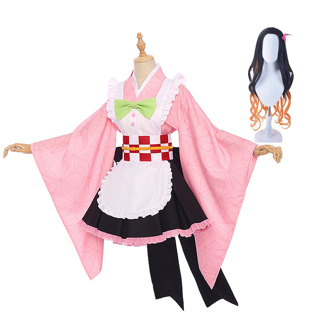 Anime Nezuko Kamado Lolita Costume Dress With Wigs For Women Girls