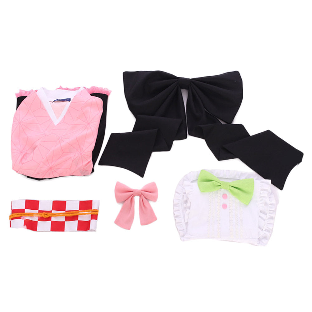 Anime Nezuko Kamado Lolita Costume Dress With Wigs For Women Girls