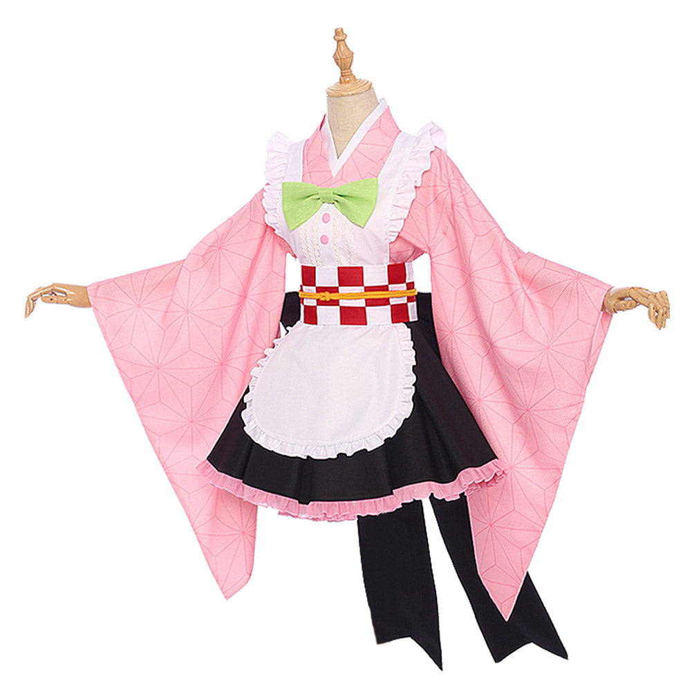 Anime Nezuko Kamado Kimono Maid Lolita Dress Costume Women Girls Cosplay Dress