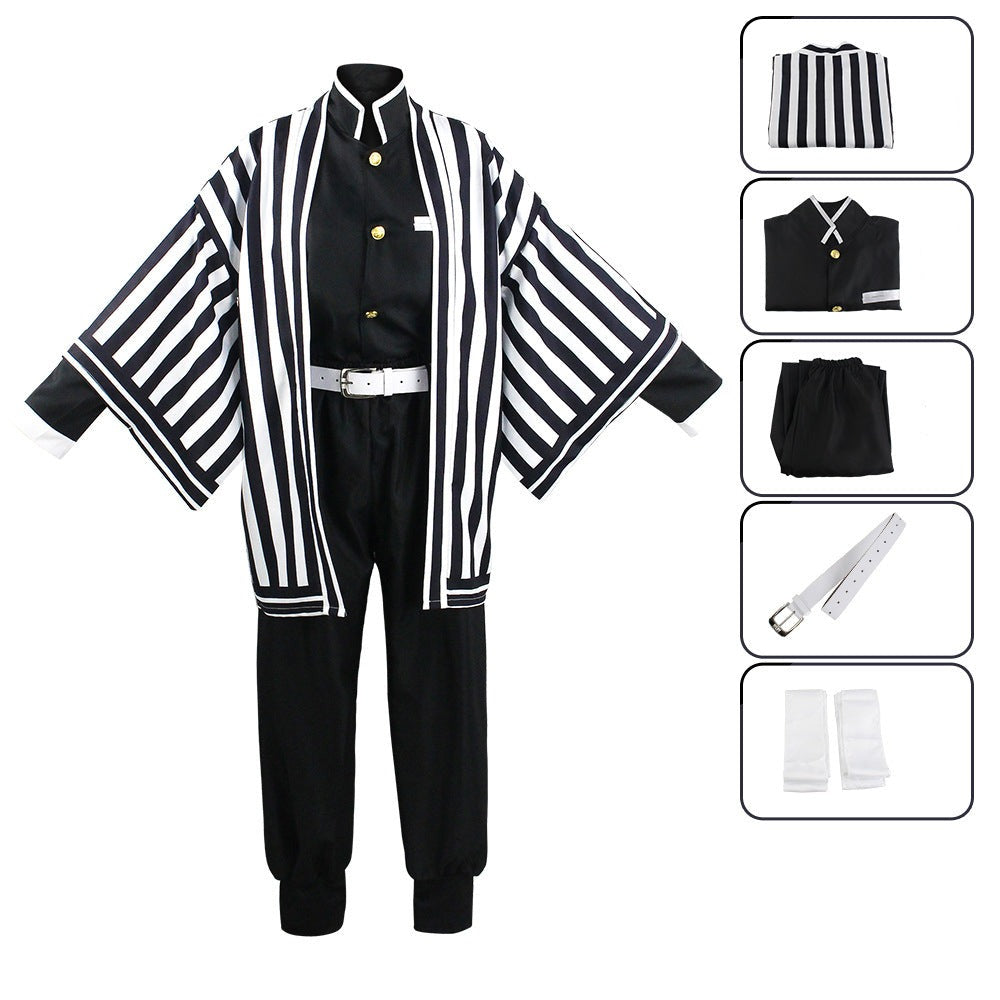 Anime Obanai Iguro Costume With Wigs and Toy Snake Porps Full Set Halloween Cosplay Outfit