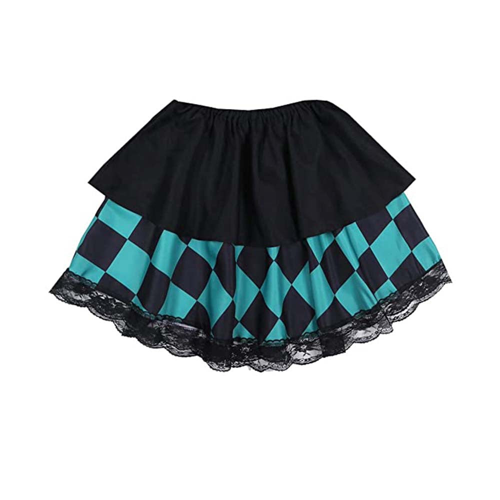 Anime Tanjiro Kamado Female Version Costume Lolita Dress+Long Wigs Full Set Women Girls Halloween Costume