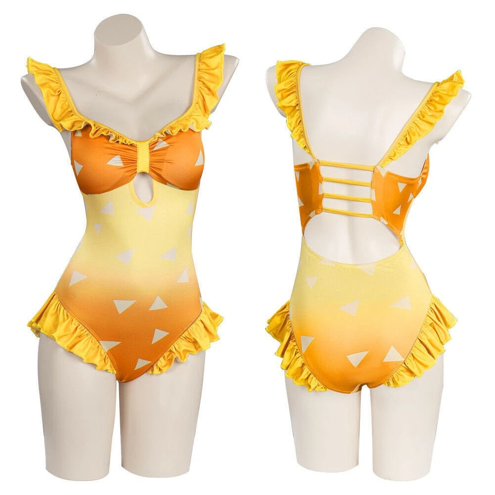 Anime Tanjiro Kamado Swimwear Costume Women Girls Cosplay Bikini