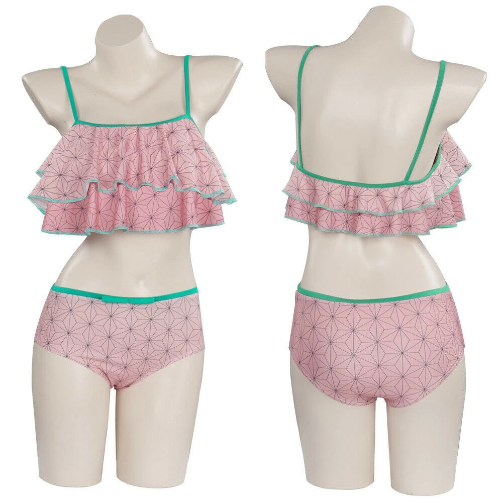 Anime Tanjiro Kamado Swimwear Costume Women Girls Cosplay Bikini