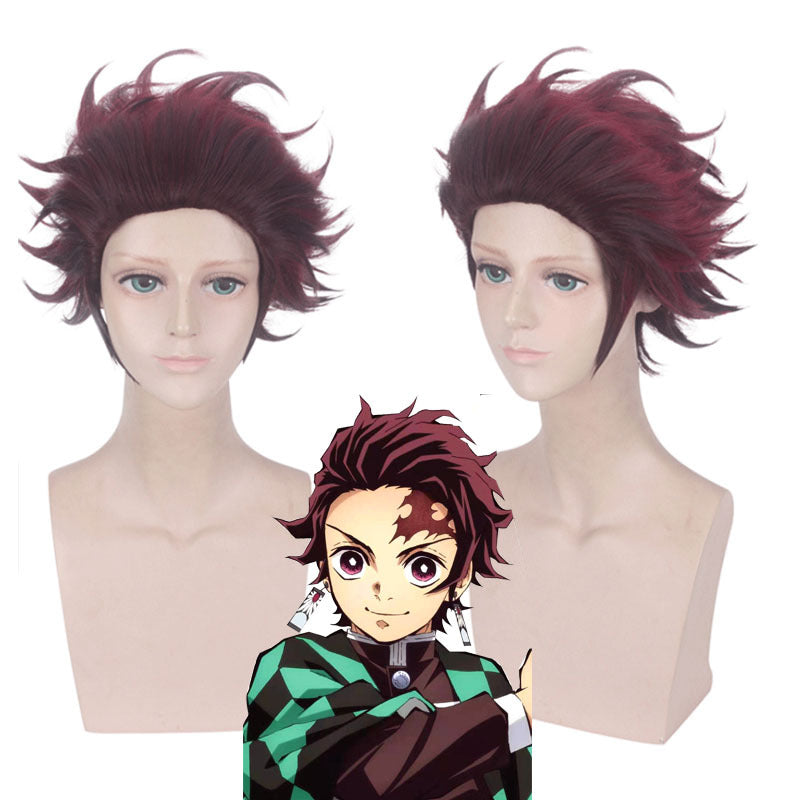 Anime Tanjiro Kamado Whole Set Cosplay Costume+Wigs+Shoes Halloween Cosplay Outfit