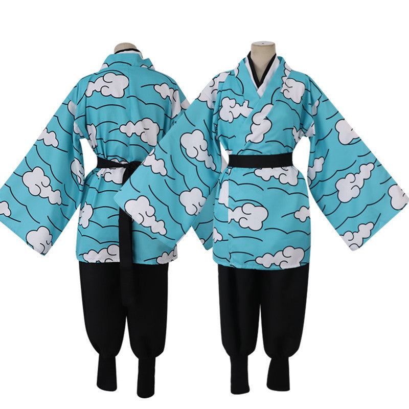 Kids/Adults Anime Tanjiro Kamado Sakonji Urokodaki Cosplay Costume Blue Kimono Outfit