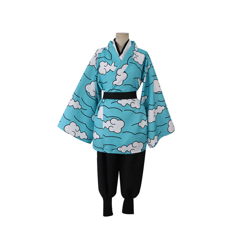 Kids/Adults Anime Tanjiro Kamado Sakonji Urokodaki Cosplay Costume Blue Kimono Outfit