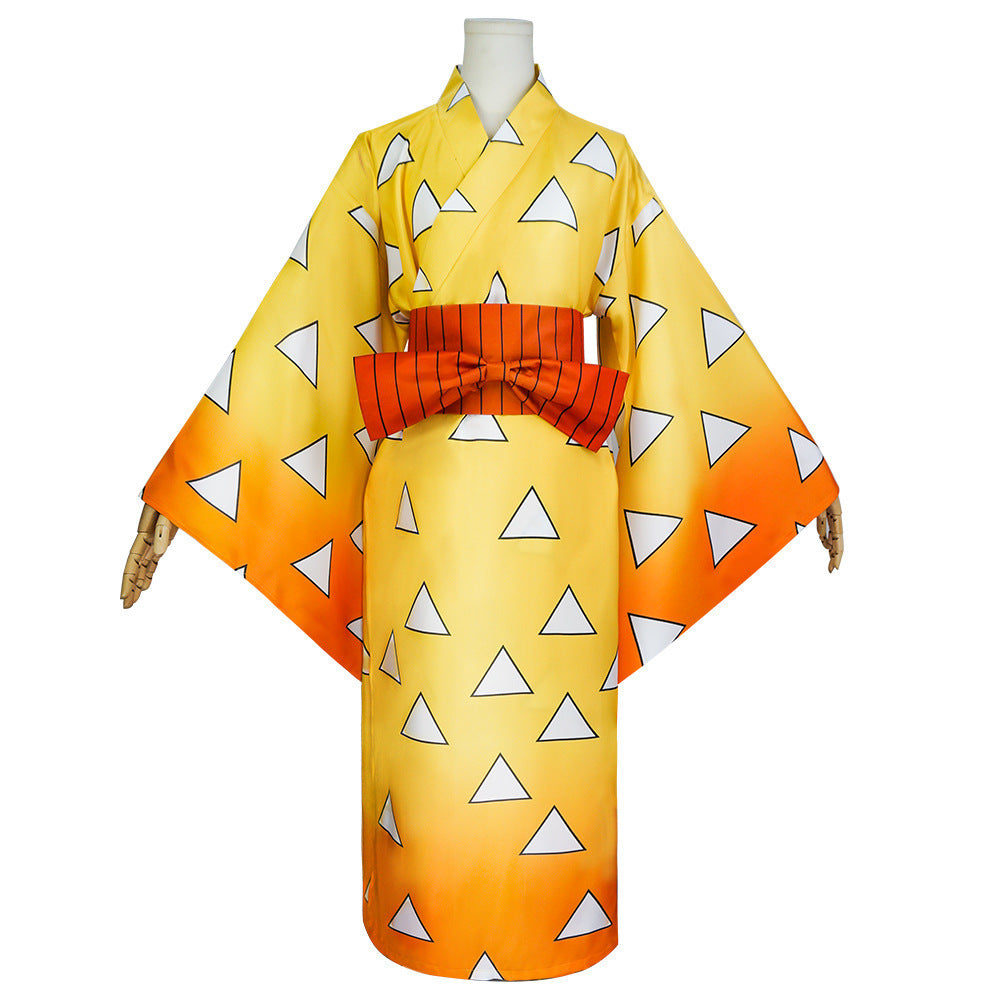 Anime Zenitsu Agatsuma Female Costume Kimono Dress Halloween Costume