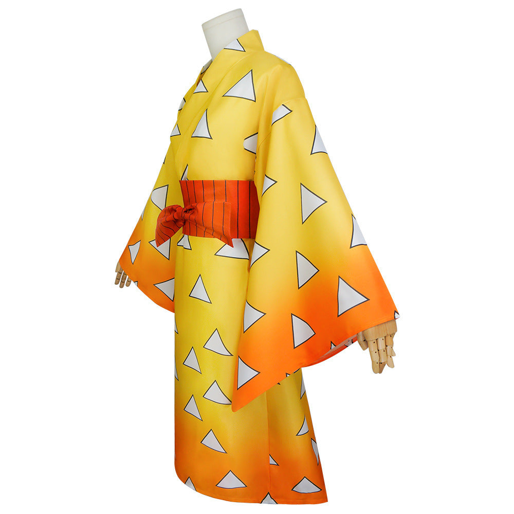 Anime Zenitsu Agatsuma Female Costume Kimono Dress Halloween Costume