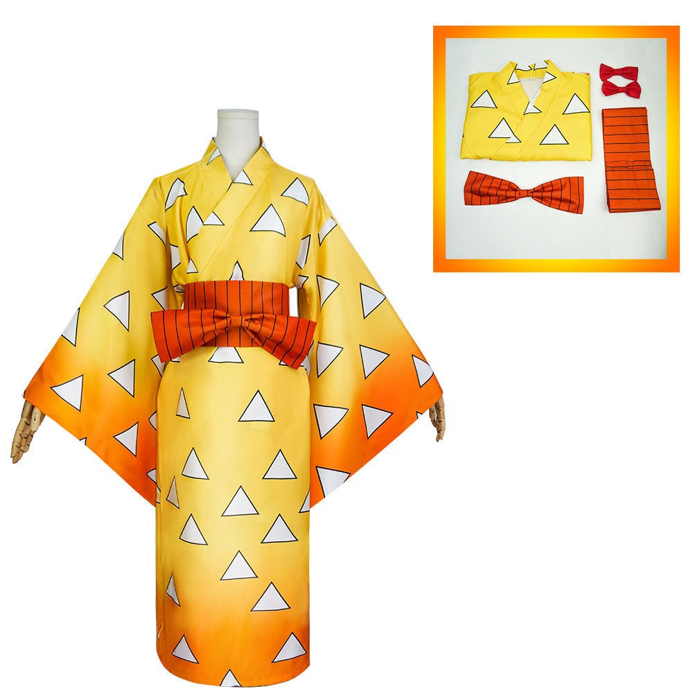 Anime Zenitsu Agatsuma Female Costume Kimono Dress Halloween Costume